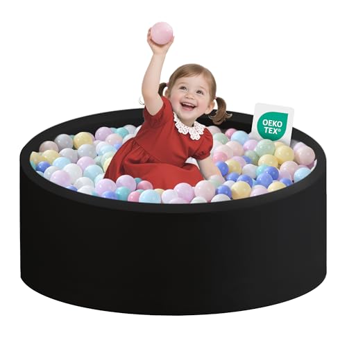 Image of Zedachica Ball Pit for Toddlers 35.43''x11.81 Baby Ball Pits Soft Memory Foam Ball Pit Round Kids Ball Pit Indoor Game Kids Play Ball Pool Ideal Gift for Girls and Boys (Black, NO Balls)