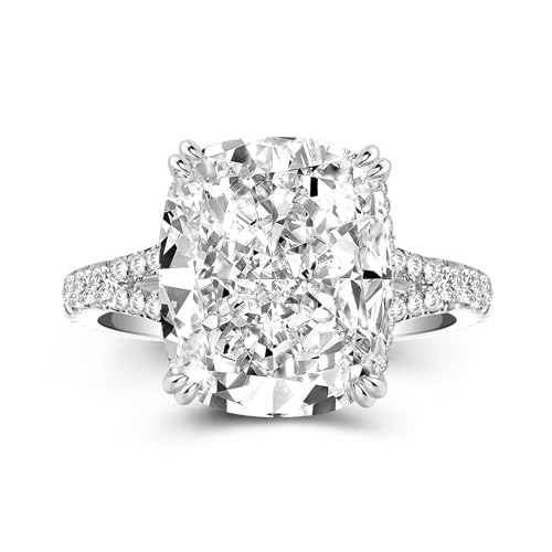 5.0CT Exquisite Cushion Cut Engagement Ring for Women, Split Shank CZ Simulated Diamond 925 Sterling Silver Promise Ring