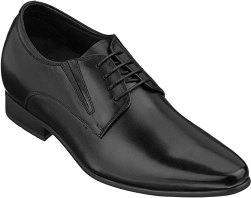 Image of CALTO Men's Invisible Height Increasing Elevator Shoes - Black Premium Leather Lace-up Formal Derby Oxfords - 3 Inches Taller - Y5051 - Size 8.5 D(M) US