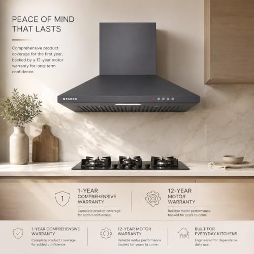 Image of Faber SION 60 cm 900 m /hr Wall Mounted Kitchen Chimney | Baffle Filter | Push Button | LED Lights | 1 Year Comprehensive Warranty and 12 Years on Motor | Neo Craft Grey | HOOD SION PB BF NG 60