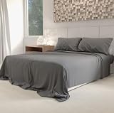 L'Emporio Casa Juego de sábanas de franela lisa para cama de matrimonio, cálido algodón invernal, de franela, anti-Pilling, 100% algodón, color piedra