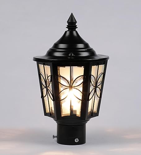 Image of SINOMAN Pillar Mounted Post Light Flower Pattern Outdoor Main Gate Light Fixture Lamp Perfect for Boundary Walls, Driveway Gates, Patio, Pathway, Fence & Home Entrances (Pack of 1)(Without Bulb)