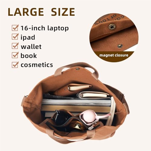 Image of Canvas Tote Bag For Women inside out bag Crossbody Handbag with Adjustable Strap and Coin Purse for Work,Travel,Grocery