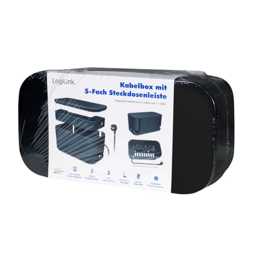 LogiLink LPS282U — skrzynka kablowa z 5 gniazdami wtykowymi, w zestawie 3 x USB, kolor: czarny