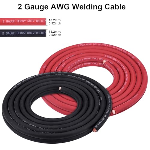 iGreely 2 AWG Gauge Wire 10 Feet Black + 10 Feet Red Welding Battery Pure Copper Ultra Flexible Cable + 5pcs of 5/16" & 5pcs 3/8" Copper Cable Lugs Terminal Connectors+Heat Shrink Tubing