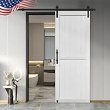 S&Z TOPHAND® 26in x 80in MDF Barn Door with 5FT Sliding Door Hardware Kit, 24-60in Solid Barn Door Slab Covered with Water-Proof PVC Surface