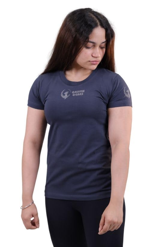 Powerlifting Competition T-Shirt – Women Navy Fitted Gym Tee for Squats, Deadlifts – T-Shirt for Powerlifters, Weightlifting & Strength Training-image-24