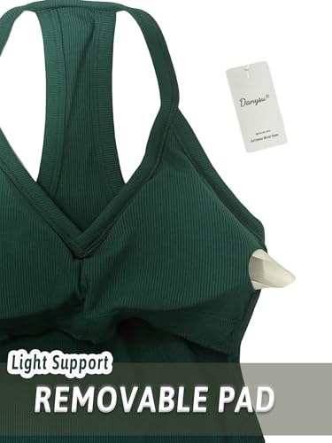 Image of Danysu V Neck Racer Back Tank Top for Women Padded Ribbed Long Tank Fitted Basic Cami Tops