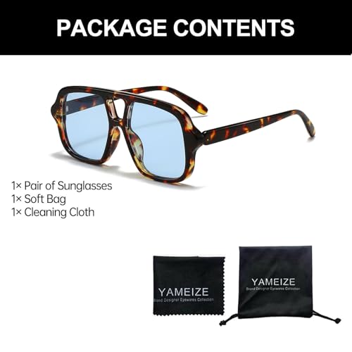 YAMEIZE Vintage Rectangle Double Bridge Sunglasses - for Women Men Retro Style Pilot Square UV400 Protection Shade Driving4