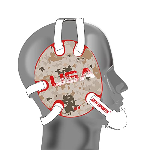 Geyi Wrestling Headgear with Desert Camo Flag Wraps (red)