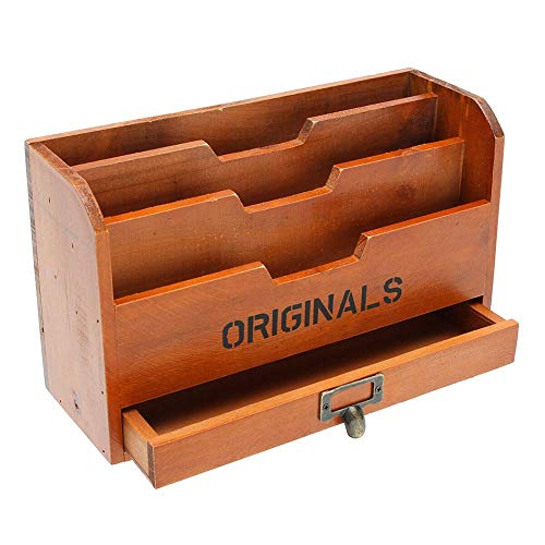 ECOSWAY Hölzerne Aufbewahrungsbox Brief Rack Vintage Halter Post Post Papier Karte Organizer für Heim Büro Cover