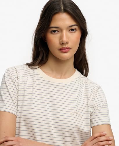 Superdry Essential Logo STR Fitted Tee W1011640A Desert Bone Off White Stripe 16