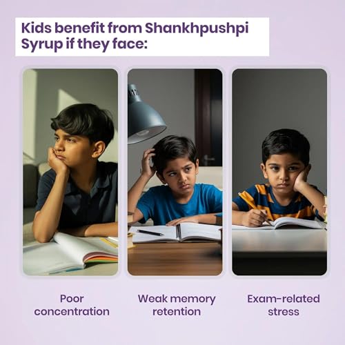 Image of BabyOrgano Shankhpushpi Syrup for Kids 5+ Years | Brahmi Shankhpushpi & Sharkara | Ayurvedic Brain Tonic & Memory Booster | Focus Concentration & Learning | No Refined Sugar | AYUSH Approved | 200ml (Pack of 1)