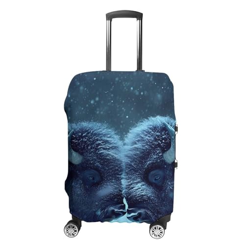 Two Bisons in Snows Day Travel Luggage Cover for Suitcase 19-32 Inches Elastic Washable Baggage Protector