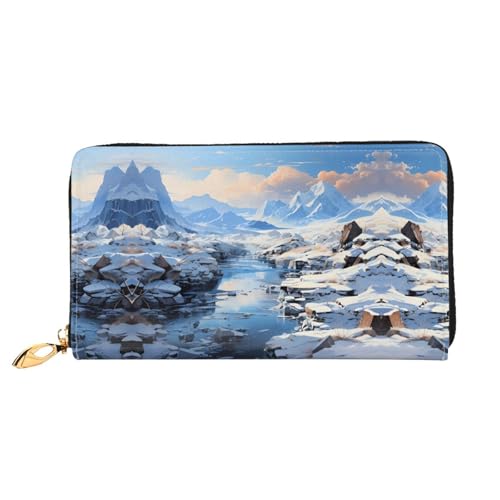 Snowy Mountain Scenery Long leather wallet - with zipper - portable and waterproof, suitable for office, study and daily use