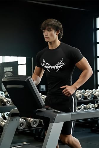 Image of Men Polyster Lycra Printed Half Sleeves Compression T-Shirt for Gym