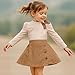 Toddler Girl Plaid Outfits Fall Winter Dress Knit Ribbed Bow Sweatshirt Tops and Button Fashion Skirts Set（Khaki,5T