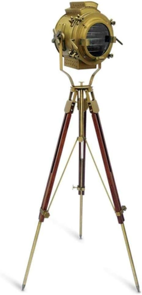 Nautical Antique Finish Brass Spotlight Searchlight Wooden Tripod Floor Lighting Stand Vintage Home Decor Rustic Vintage Home Decor Gifts