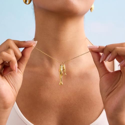 Beach Necklaces for Women - Gold Fish Pendant Necklace, Waterproof Ocean Summer Beach Jewelry3