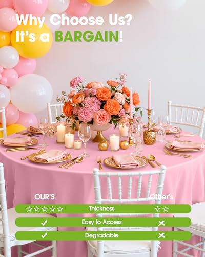 Image of Pureegg Plastic Table Cloth Disposable 8 Pack, 84'' Round Table Cloths, Easter Party, Valentines, Mothers Day Decorations, Tablecloths, Round, Pastel Plastic Cover, Leakproof & Sturdy, Pink