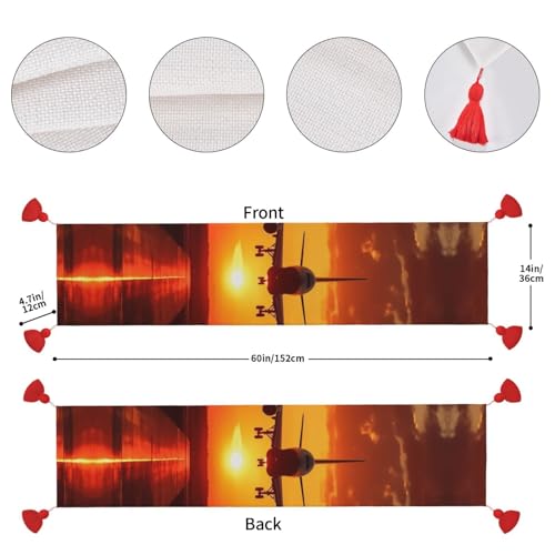 Chemin de table en coton et lin de qualité supérieure avec pompons délicats 152cm - 5