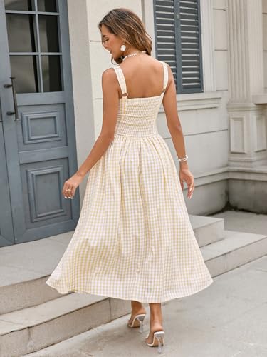 XinFSh Women's Summer Corset Midi Dress Flowy Square Neck Sleeveless Lace Wedding Guest Dresses with Pockets4