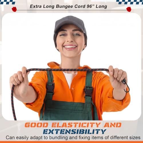 Image of Extra Long Bungee Cords with Hooks 0.39 Inch Thick Heavy Duty Bungee Straps for Outdoors, Camping, Rvs, Bikes, Cargo (Black+red,120 Inch,6 Pcs)