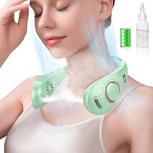 Personal Fan Neck Fan Mister-Fold away Wearable around the Neck Fan, Cordless Bladeless Personal Cooling Device,Neck Coolers for Women Men Kids Dad Mom Extremely Hot Weather Indoor Outdoor Green