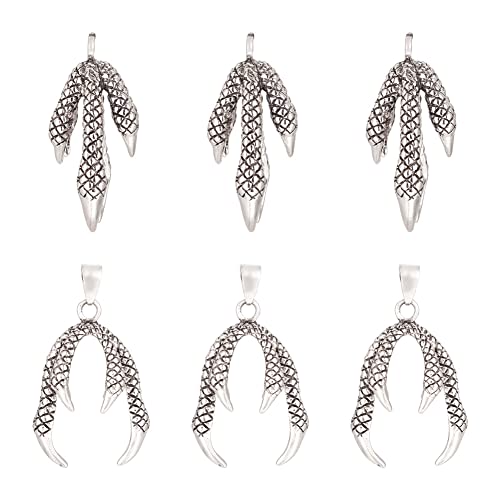 Fashewelry 30Pcs Dragon Claw Shape Metal Glue-In Bails Tibetan Style Metal 6-Paw Pendant End Caps Holder Engraving Carved For No Hole Beads Textured Connectors For Dangle Bead Charms Jewelry Making #TOP20