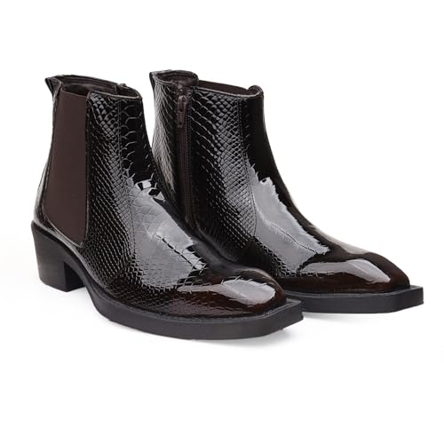 Image of BXXY Men's 2 Inch Block Heel Height Increasing Faux Leather Material, Casual Formal Slip-On Chelsea Boot