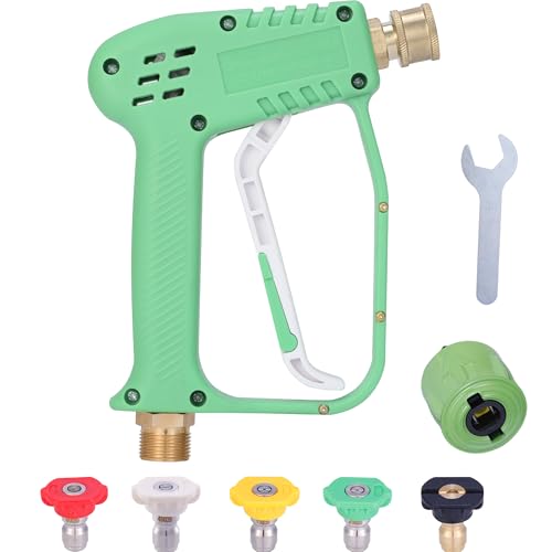 Pistola Alta Presión 4000 PSI, Giratoria Compacta M22-14mm con 5 Boquillas, Llave, Conector Rápido 1/4' - Compatible Kärcher Green Works (Autolavado Coches Patio Jardín)
