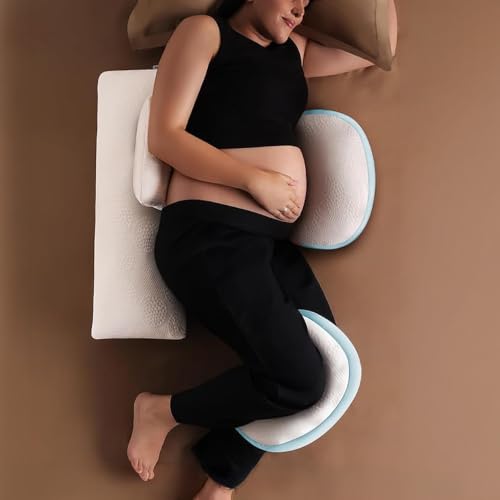Image of Frido Maternity Pillow Bundle Plus for Pregnant Women, Full Body Pregnancy Pillow Set for Belly, Back, Hip & Knee Support, Adjustable Side Sleeping Comfort System, Washable Cover, Baby Blue