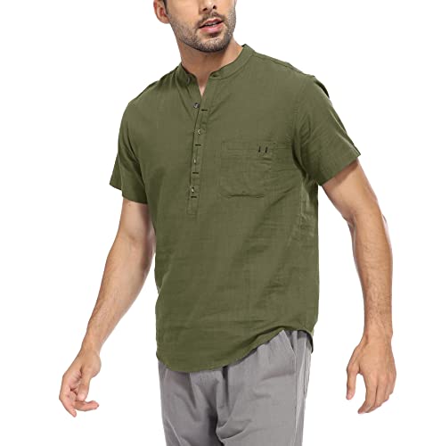 WAZZAP Camicia Uomo Manica Corta Lino di Cotone