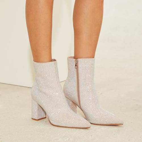 Image of MISSMILLER Rhinestone Boots for Women Sparkly Cowgirl Boots Pointed Toe Chunky Heels Rhinestone Cowboy Boots