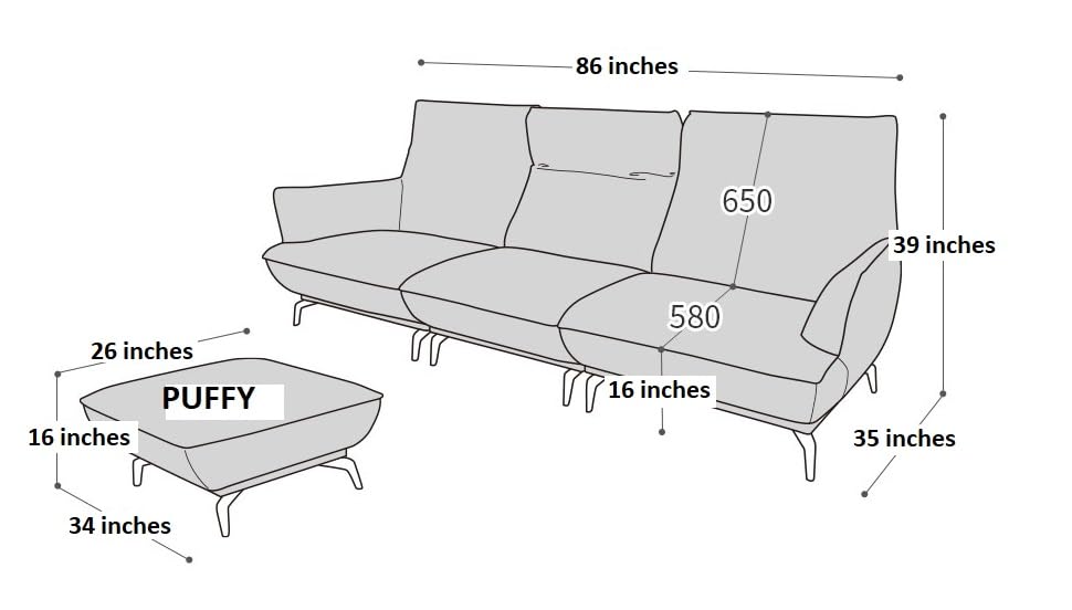 Image of Fabrique Solasta Leatherette 4 Seater with Puffy Moden Design Blue Sofa Set | Comfortable Furniture for Home Office & Living Room | Easy to Move with Stainless Steel Legs