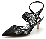 Hanfike JY049 Escarpins en dentelle à bout pointu avec bride arrière pour femme, Noir , 41.5 EU