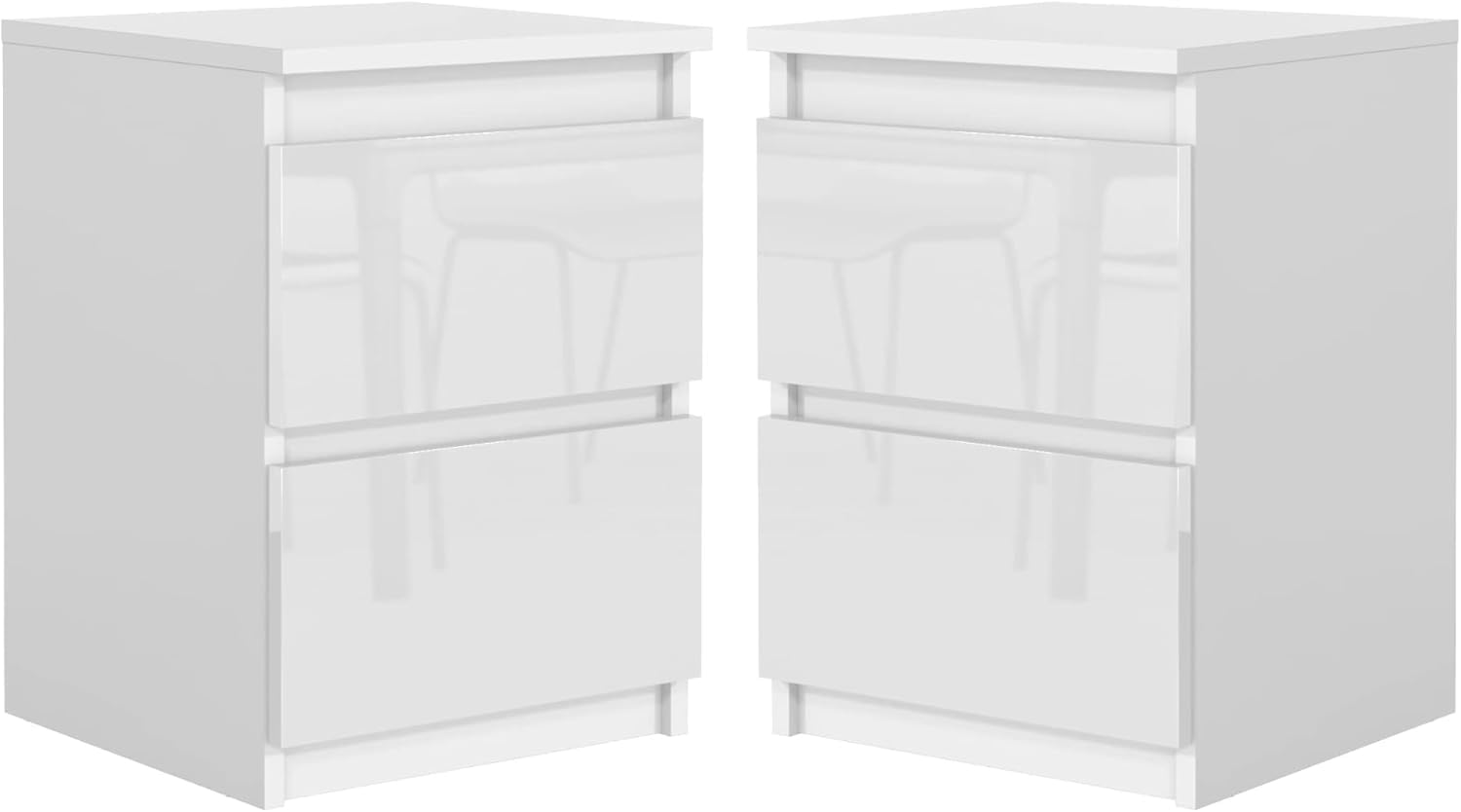 meble masztalerz Set 2 Comodini 40 cm, 2C, Bianco con Frontale Lucido | Moderno Comodino Piccolo 40x55x39 cm, Mobili Camera da Letto, Comodini Camera da Letto Moderni