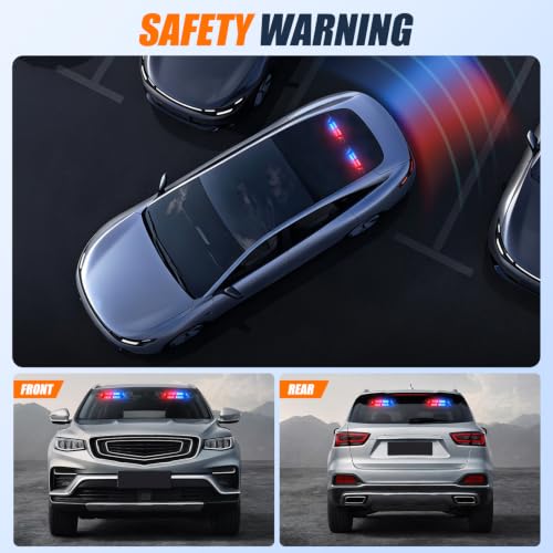 Image of Nilight 16LED Red Blue Dash Strobe Light Cigarette Lighter Plug | Dual-Switch 2-in-1 Deck Split Flashing Lights for Truck Construction Pickup Interior Front /Rear Windshield Mount 30 Modes
