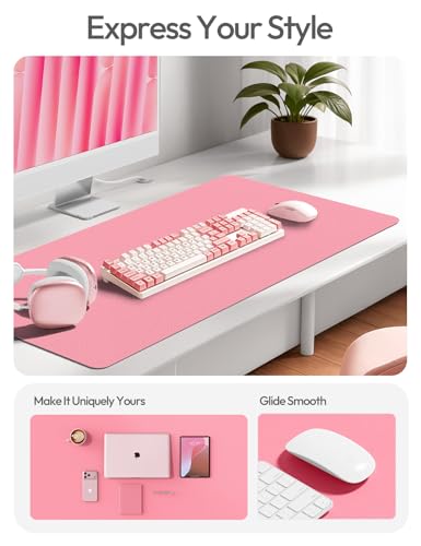 Image of YSAGi Leather Desk Pad Protector, Office Desk Mat, Large Mouse Pad, Non-Slip PU Leather Desk Blotter, Laptop Desk Pad, Waterproof Desk Writing Pad for Office and Home (Pink, 55 inch x 24 inch)