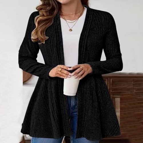 Womens Peplum Cardigan 2025 Fall Winter Medium Long Solid Knit Sweater Open Front Long Sleeve Casual Outerwear2