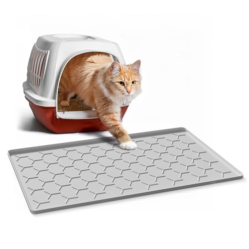 Garoopion Cat Litter Box Mat Silicone Kitty Litter Mat 24 X 16 Waterproof Silicone Pad for Floor Light Gray