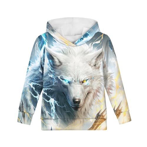 Boys Girls Cool Wolf 3D Print Pullover Hoodies Hooded Sweatshirts Tops Blouse with Pocket