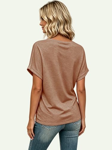 Image of T Shirts Short Sleeve V Neck Tees Womens Tops Beach Vacation Fashion Clothes 2026 Casual Summer Spring Fall Outfits