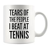 Panvola Tears of the People I Beat at Tennis Sports Tennis Gifts For Men Women Tennis Player Coach Ceramic Coffee Mug Novelty Drinkware (White, 11 oz)