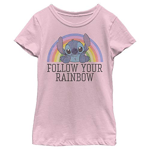 Disney Lilo Stitch Rainbow Girl's Solid Crew Tee