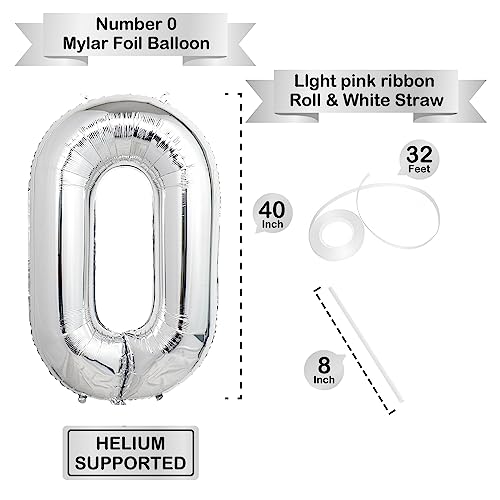 Image of 40 Inch Silver Number Balloons, Helium Mylar Foil Number Balloons for Birthdays, Number 0 Balloon for Party Wedding Bachelorette Birthday Bridal Shower Anniversary Celebration Party Decorations