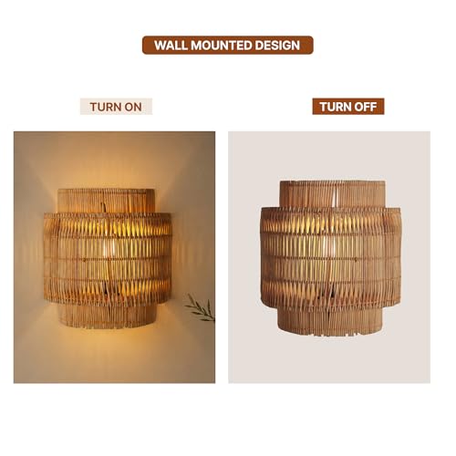 Image of Habere India-All the Cultures Fabricating India Cane Wall Lamp | Rattan Wall Light for Bedroom & Living Room | Decorative Wall Mount Lamp (L22 x W12 x H24 cm)