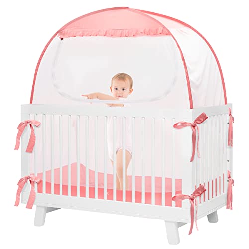 Image of L RUNNZER Crib Tent, Crib Cover to Keep Baby from Climbing Out, Baby Mosquito Net Safety Tent with Pop-Up Design for Most Standard Cribs