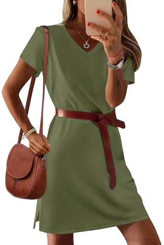 Image of RUMIA Summer Dresses for Women 2026 V-Neck Casual Sundresses T-Shirt Dress