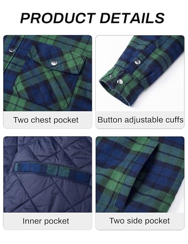 Image of MAGCOMSEN Men's Flannel Shirts Long Sleeve Quilted Lined Button Down Plaid Flannel Jacket Heavyweight Warm Winter Coat